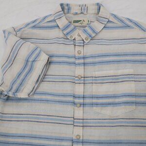 Wellen Shirt Mens Medium Striped Linen Organic Cotton Short Sleeve Button Down